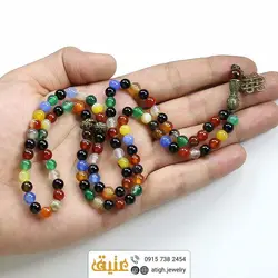 تسبیح عقیق ام البنین معدنی ۱۰۱ دانه دستساز بسیار خوشرنگ طراحی اسلیمی