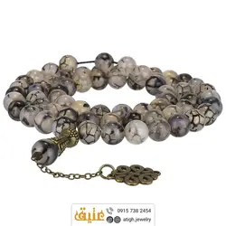 تسبیح عقیق شجری معدنی ۶۶ دانه درشت دستساز با نقش و نگار زیبا طراحی اسلیمی