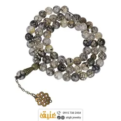 تسبیح عقیق شجری معدنی ۶۶ دانه درشت دستساز با نقش و نگار زیبا طراحی اسلیمی
