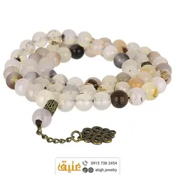تسبیح عقیق شجری با نقش و نگار زیبا معدنی 66 دانه درشت دستساز طراحی اسلیمی