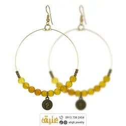 گوشواره عقیق زرد معدنی خوشرنگ طبیعی یونیک بسیار خاص حلقه آویز استیل