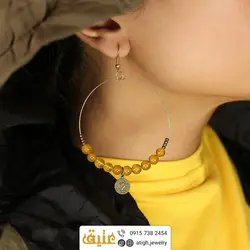 گوشواره عقیق زرد معدنی خوشرنگ طبیعی یونیک بسیار خاص حلقه آویز استیل