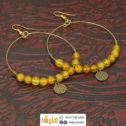 گوشواره عقیق زرد معدنی خوشرنگ طبیعی یونیک بسیار خاص حلقه آویز استیل