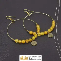 گوشواره عقیق زرد معدنی خوشرنگ طبیعی یونیک بسیار خاص حلقه آویز استیل