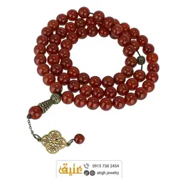 تسبیح عقیق سرخ معدنی ۶۶ دانه درشت دستساز بسیار خوشرنگ طراحی اسلیمی