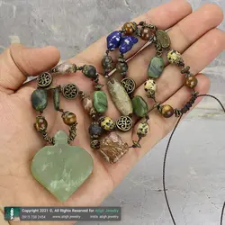 سینه ریز شاه مقصود تراش قلب، چشم ببر، یشم کانادایی، عقیق سلیمانی، سرپنتین، جاسپر، دالماتین و ابسیدین معدنی طراحی اسلیمی بافت گره ای