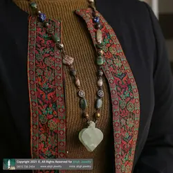 سینه ریز شاه مقصود تراش قلب، چشم ببر، یشم کانادایی، عقیق سلیمانی، سرپنتین، جاسپر، دالماتین و ابسیدین معدنی طراحی اسلیمی بافت گره ای