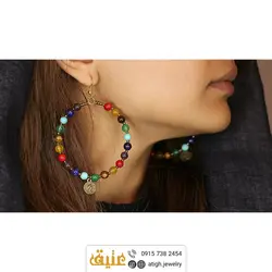 گوشواره هفت سنگ چاکرا معدنی استیل رنگ ثابت سنگ های عالی با آویز سکه فول انرژیک استیل رنگ ثابت