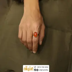 انگشتر استیل عقیق سرخ معدنی بسیار خوش رنگ رکاب رنگ ثابت سایز 51 استاندارد