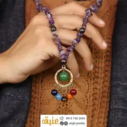 سینه ریز آمتیست نامنظم، هفت سنگ چاکرا و گوی آونتورین سبز درشت معدنی 