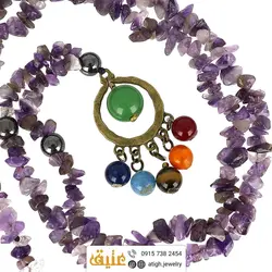 سینه ریز آمتیست نامنظم، هفت سنگ چاکرا و گوی آونتورین سبز درشت معدنی 