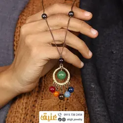 سینه ریز هفت سنگ چاکرا و گوی آونتورین سبز درشت معدنی 