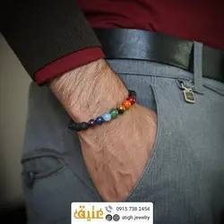 دستبند هفت سنگ چاکرا و لاوا طبیعی سری 3 سنگ‌های بینظیر‌ و قیمتی