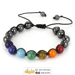 دستبند هفت سنگ چاکرا و حدید طبیعی سری ۲ سنگ‌های بینظیر‌ دور بافت کشویی فری سایز