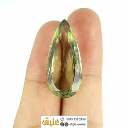 نگین آمتیست معدنی سبز زیتونی مرغوب، درشت و کمیاب بسیار خوشرنگ تراش بریولت اشکی خاص لوکس
