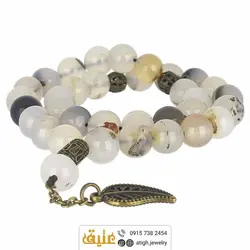 تسبیح عقیق شجری 33 دانه عالی معدنی با رگه ها و نقوش بسیار زیبا طراحی اسلیمی