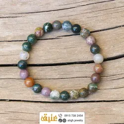 دستبند عقیق خزه ای و جاسپر طبیعی بسیار خوشرنگ با نقش و نگار بسیار زیبا