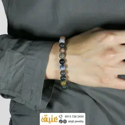 دستبند عقیق خزه ای و جاسپر طبیعی بسیار خوشرنگ با نقش و نگار بسیار زیبا