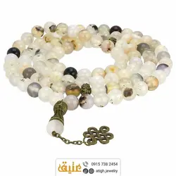 تسبیح و گردنبند لوکس عقیق شجری معدنی ۱۰۱ دانه دستساز‌ دانه درشت طراحی اسلیمی