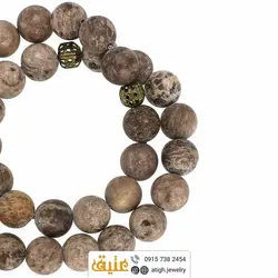 تسبیح مارسنگ (سرپنتین) مات معدنی ۳۳ دانه دستساز‌ رنگ خاکی طراحی اسلیمی