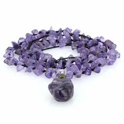 گردنبند تمام سنگ آمتیست تیره با کیفیت تراش نامنظم معدنی بسیار خوشرنگ بافت گره ای تخصصی چاکرای هفتم اکسیر آرامش