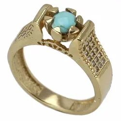 انگشتر فیروزه نیشابوری معدنی خوشرنگ با خلوص بالا رکاب طلا روسی نگین کاری دور چنگ