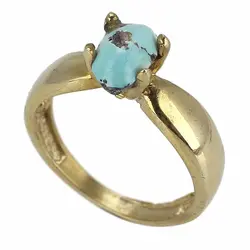 انگشتر فیروزه نیشابوری شجری معدنی با نقش و نگار زیبا رکاب طلا روسی چهار چنگ