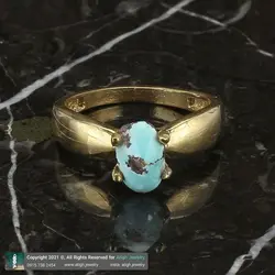 انگشتر فیروزه نیشابوری شجری معدنی با نقش و نگار زیبا رکاب طلا روسی چهار چنگ