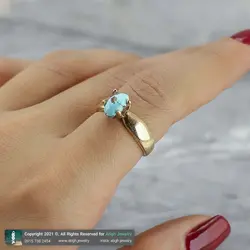 انگشتر فیروزه نیشابوری شجری معدنی با نقش و نگار زیبا رکاب طلا روسی چهار چنگ