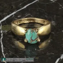 انگشتر فیروزه نیشابوری شجری معدنی با نقش و نگار زیبا رکاب طلا روس چهار چنگ