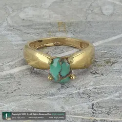 انگشتر فیروزه نیشابوری شجری معدنی با نقش و نگار زیبا رکاب طلا روس چهار چنگ