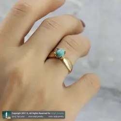 انگشتر فیروزه نیشابوری شجری معدنی با نقش و نگار زیبا رکاب طلا روس چهار چنگ