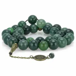 تسبیح کلکسیونی یشم معدنی کمیاب دانه درشت ۳۳ دانه دستساز بسیار خوشرنگ طراحی اسلیمی