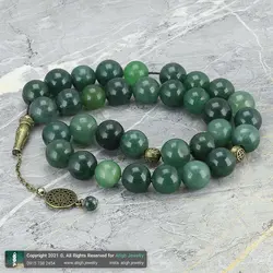 تسبیح کلکسیونی یشم معدنی کمیاب دانه درشت ۳۳ دانه دستساز بسیار خوشرنگ طراحی اسلیمی