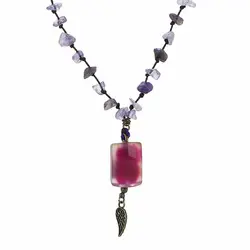 گردنبند عقیق صورتی سلیمانی خوشرنگ همراه آمتیست نامنظم معدنی بافت گره ای طرح بال