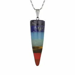 گردنبند هفت سنگ چاکرا تراش شاقول مرغوب سنگ های طبیعی سری جدید همراه زنجیر استیل رنگ ثابت کوالیتی سنگ بالا