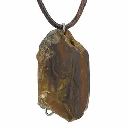 گردنبند چشم ببر راف ( تراش نخورده) معدنی با بازی نور زیبا همراه بند چرمی تخصصی چاکرا 2 و 3