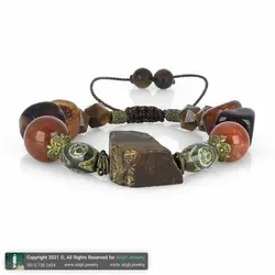 نیم ست گردنبند و دستبند ترکیب مهره لول عقیق سلیمانی، شاه مقصود، عقیق سلیمانی و سیاه نامنظم، عقیق تبتی، چشم ببر راف و تراش استار معدنی