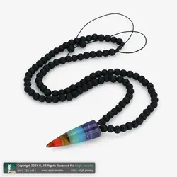 سینه ریز هفت سنگ چاکرا تراش شاقول مرغوب سنگ های طبیعی سری جدید همراه زنجیر انیکس مات طبیعی بافت کشویی کوالیتی سنگ بالا