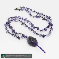 سینه ریز آمتیست (تراش نخورده) با رگه های بسیار زیبا همراه آمتیست تیره نامنظم معدنی بافت گره ای طرح پر تخصصی چاکرای هفتم