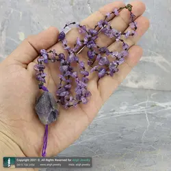 سینه ریز آمتیست (تراش نخورده) با رگه های بسیار زیبا همراه آمتیست تیره نامنظم معدنی بافت گره ای طرح پر تخصصی چاکرای هفتم