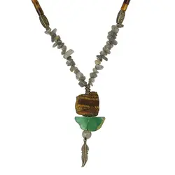 سینه ریز چشم ببر و آونتورین راف، لابرادوریت تراش نامنظم همراه چشم ببر استوانه ای معدنی بافت کشویی طرح بال