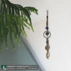 آویز دیواری دکوراتیو سنگ درمانی لوح برنجی نادعلی، عقیق شجری، لاجورد، جاسپر و عقیق باباقوری هلی چشم نظر