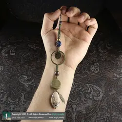 آویز دیواری دکوراتیو سنگ درمانی لوح برنجی نادعلی، عقیق شجری، لاجورد، جاسپر و عقیق باباقوری هلی چشم نظر