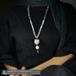 سینه ریز آمیترین راف، کوارتز صورتی (رز کوارتز)، عقیق شجری و آمتیست نامنظم معدنی فول انرژیک