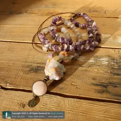 سینه ریز آمیترین راف، کوارتز صورتی (رز کوارتز)، عقیق شجری و آمتیست نامنظم معدنی فول انرژیک