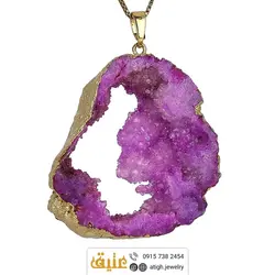 گردنبند ژئود کوارتز صورتی (رز کوارتز) بلور طبیعی درشت سنگ درمانی بسیار خاص همراه زنجیر استیل
