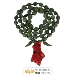 سینه ریز آنتیک مرجان نامنظم و شاه مقصود سبز تیره تراش هلی معدنی بافت گره ای طرح بال چشم نظر