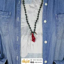 سینه ریز آنتیک مرجان نامنظم و شاه مقصود سبز تیره تراش هلی معدنی بافت گره ای طرح بال چشم نظر