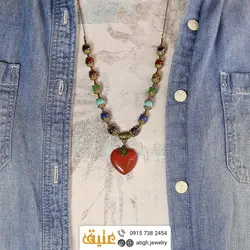 سینه ریز جاسپر قرمز تراش قلب و هفت سنگ چاکرا سری سنگهای قیمتی و حدید محافظ هاله انرژی معدنی